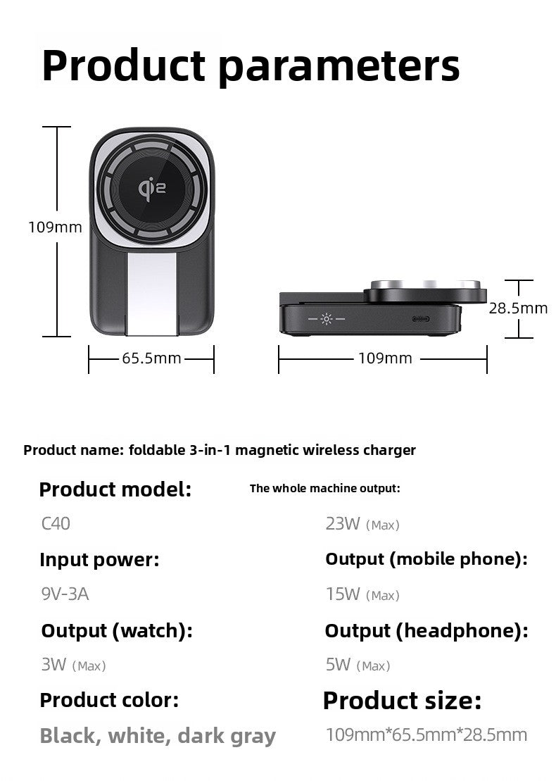 Magnetic Wireless Charger Qi2 Apple iPhone Compatible Wireless Charging Station