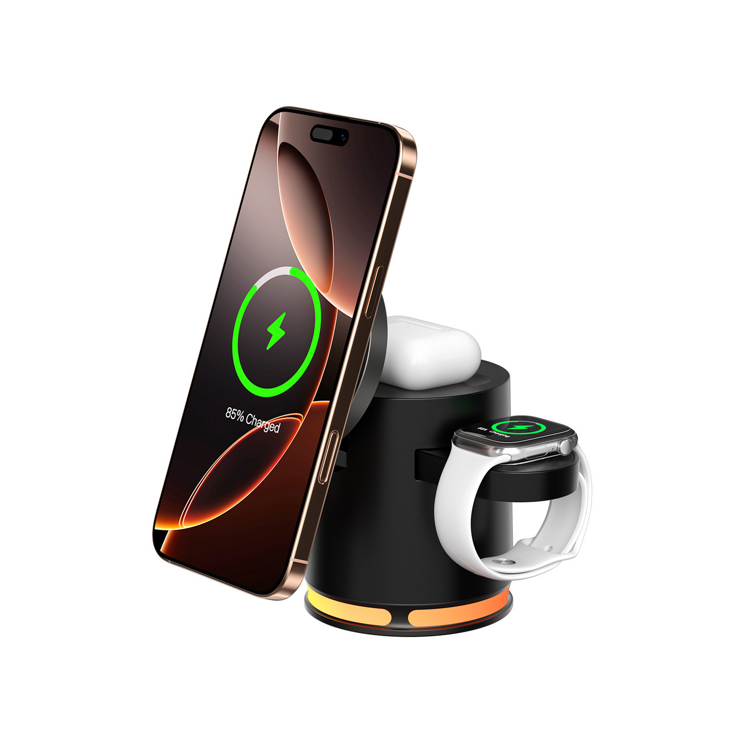 New Qi2 MagSafe Magnetic 3-in-1 Wireless Charger 15W Fast Charging Desktop RGB Atmosphere Light Wireless Charging