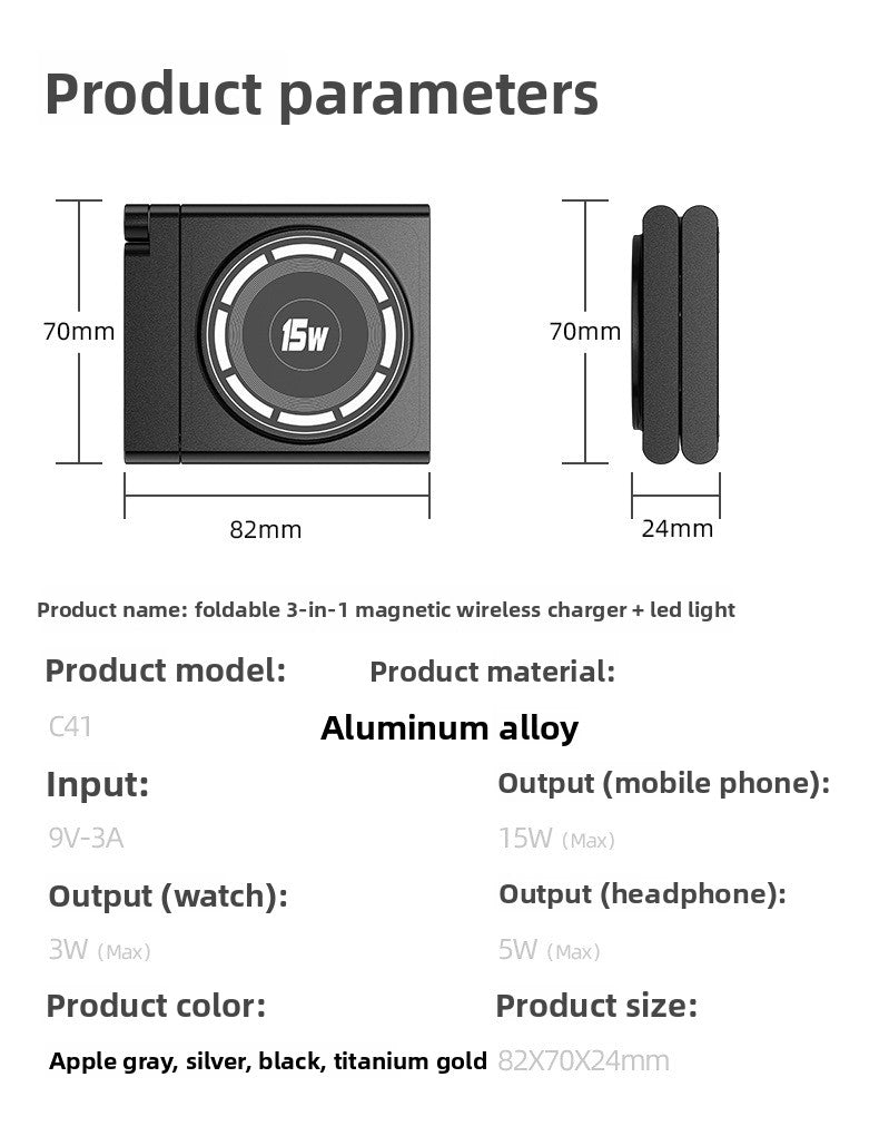 The 3-in-1 metal magnetic wireless charger is suitable for Apple mobile phones